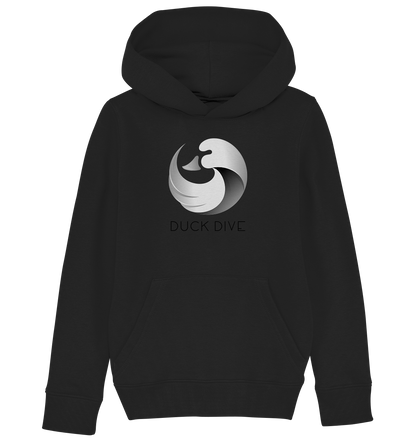 Kids Hoodie - Duck &amp; Wave Silver - Kids Organic Hoodie - Duck Dive Clothing